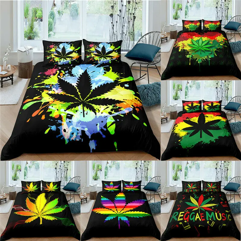 

Marijuana Weed Leaf Duvet Cover Cannabis Leaves Bedding Set Colorful Marijuana Leaf Comforter Cover For Men Adults Bedroom Queen