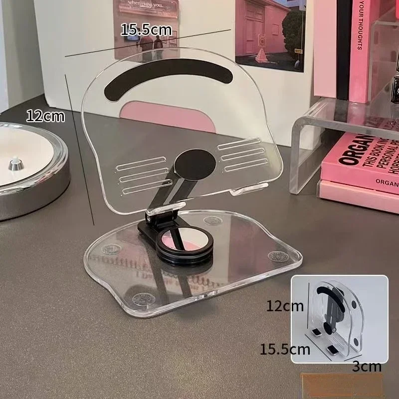 Transparent Acrylic Foldable Tablet Stand - Rotatable, Height-Adjustable, Non-Slip, Multifunctional Desktop Holder