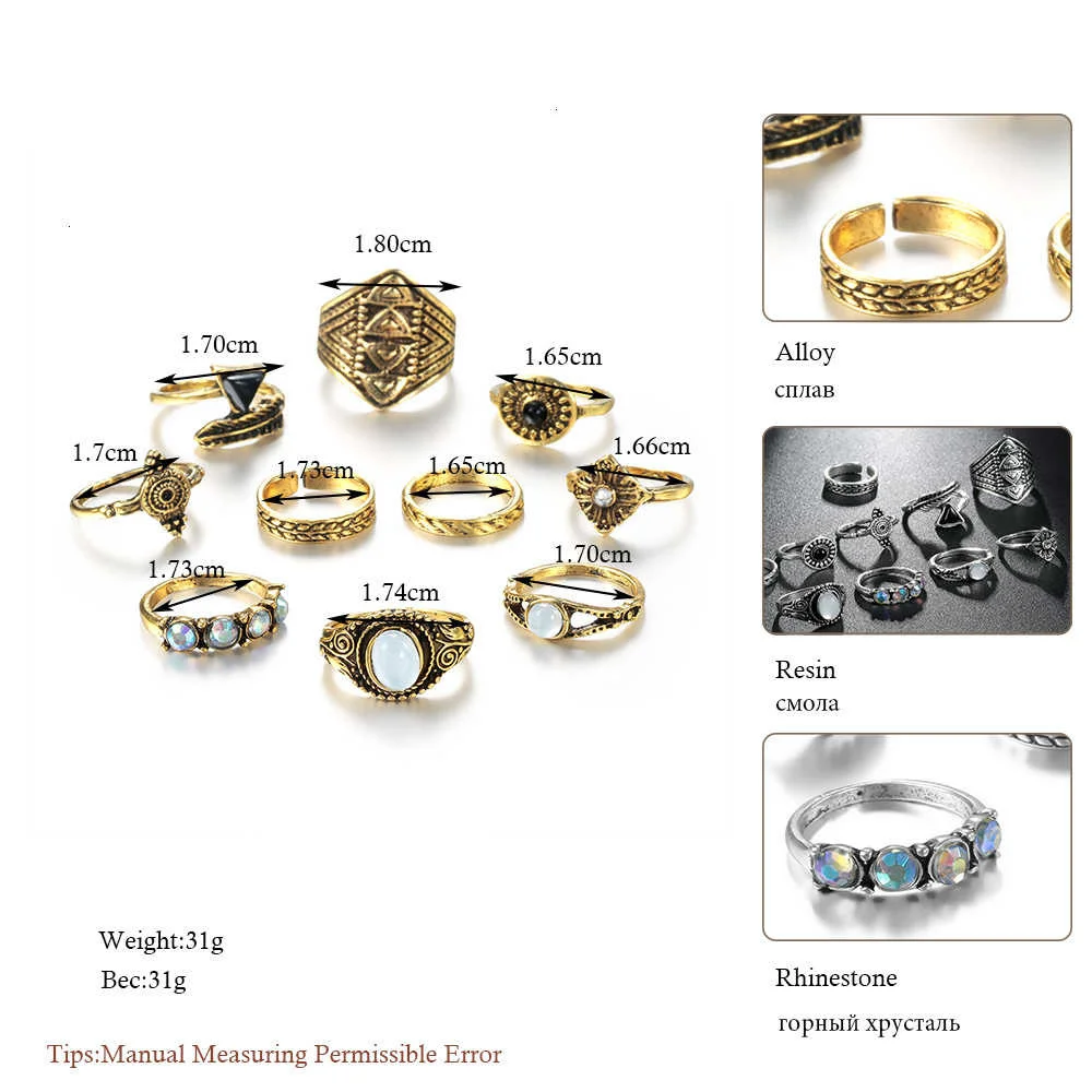 Meyfflin Vintage Knuckle Ring Set für Frauen Mode Anel Aneis Bague Femme Stein Midi Finger Ringe Boho Schmuck 10 teile/satz – Detail 2