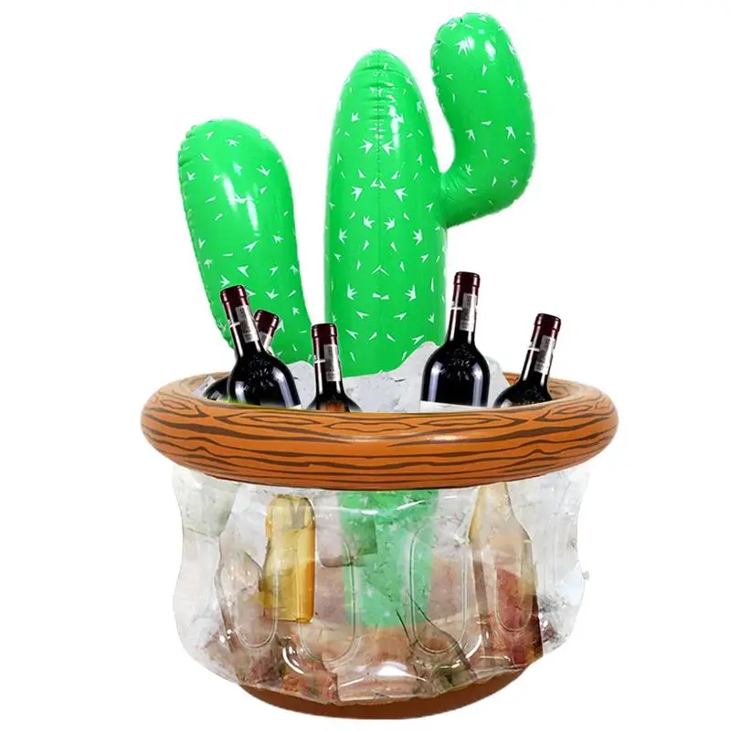 Inflatable Drink Cooler Pool Party Cactus-Shaped Ice Bucket Cactus-Shaped Drink Holder Ice Bucket For Mexican Fiesta Hawaiian