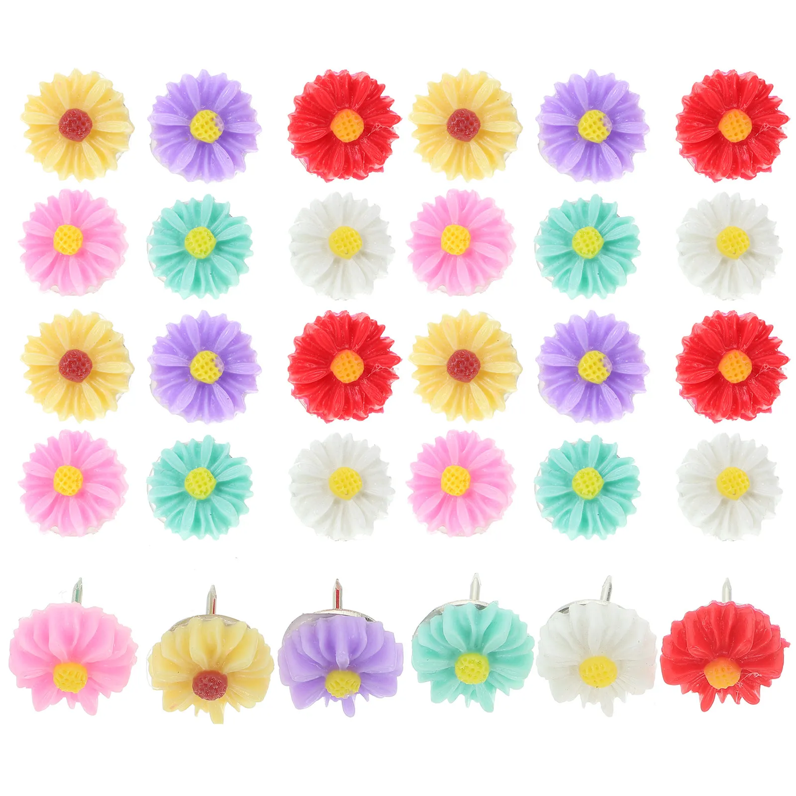 30Pcs 꽃 모양의 장 압정 1.3x1.3cm 마감 스틸 포인트 푸시 핀 홈 오피스 학교 게시판