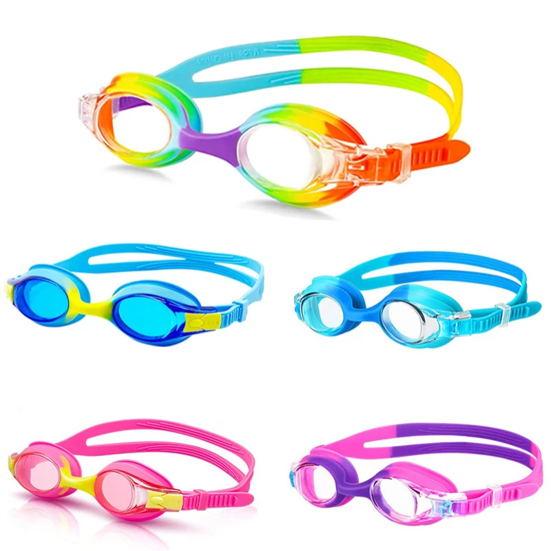 

Водонепроницаемые незапотевающие очки для плавания, Детские Профессиональные цветные линзы с УФ-защитой, детские очки