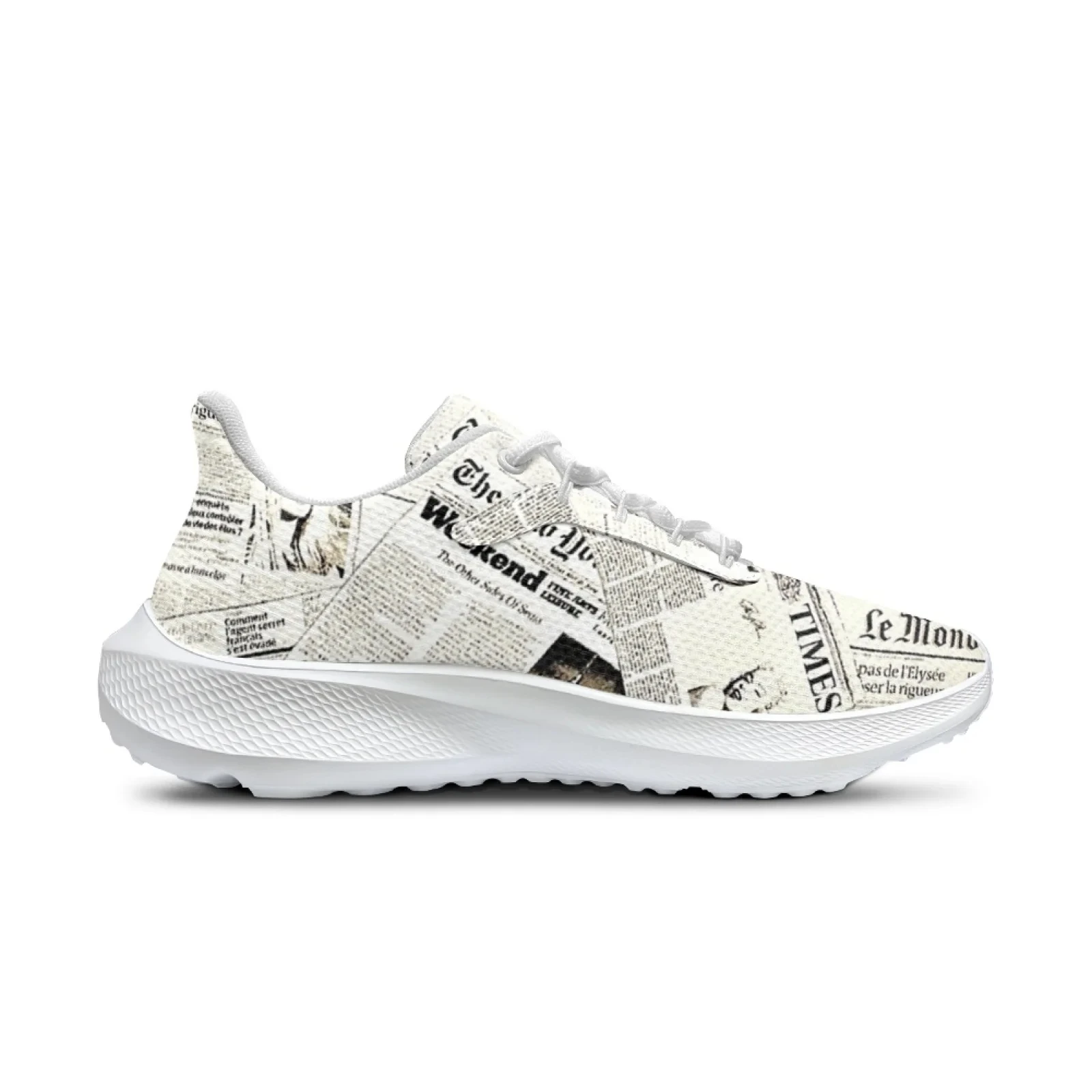 New Running Shoes For Women Men Old Newspaper Print Comfortable And Breathable Fitness Sneakers White Girls Tennis Shoes Fashion