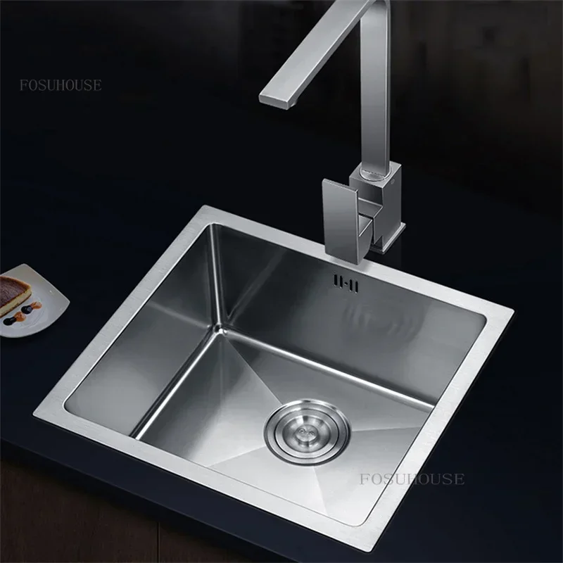 Stainless Steel Kitchen Sinks SUS304 Sink Household Handmade Single Slot Wash Basin Mini Bar Balcony Basin Under Counter