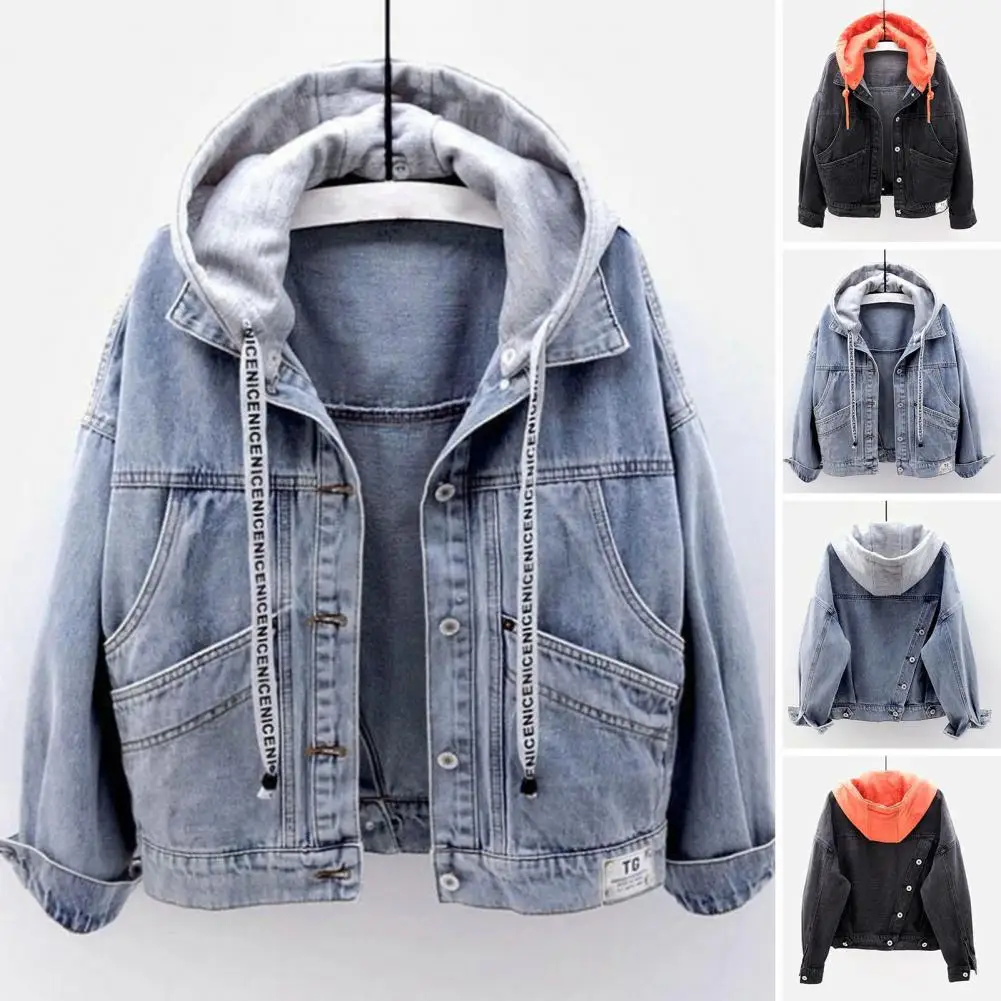 

Autumn Winter Women Denim Jacket Casual Long Sleeve Denim Coat Hooded Pocket Jackets Outerwear 2023 New Fashion