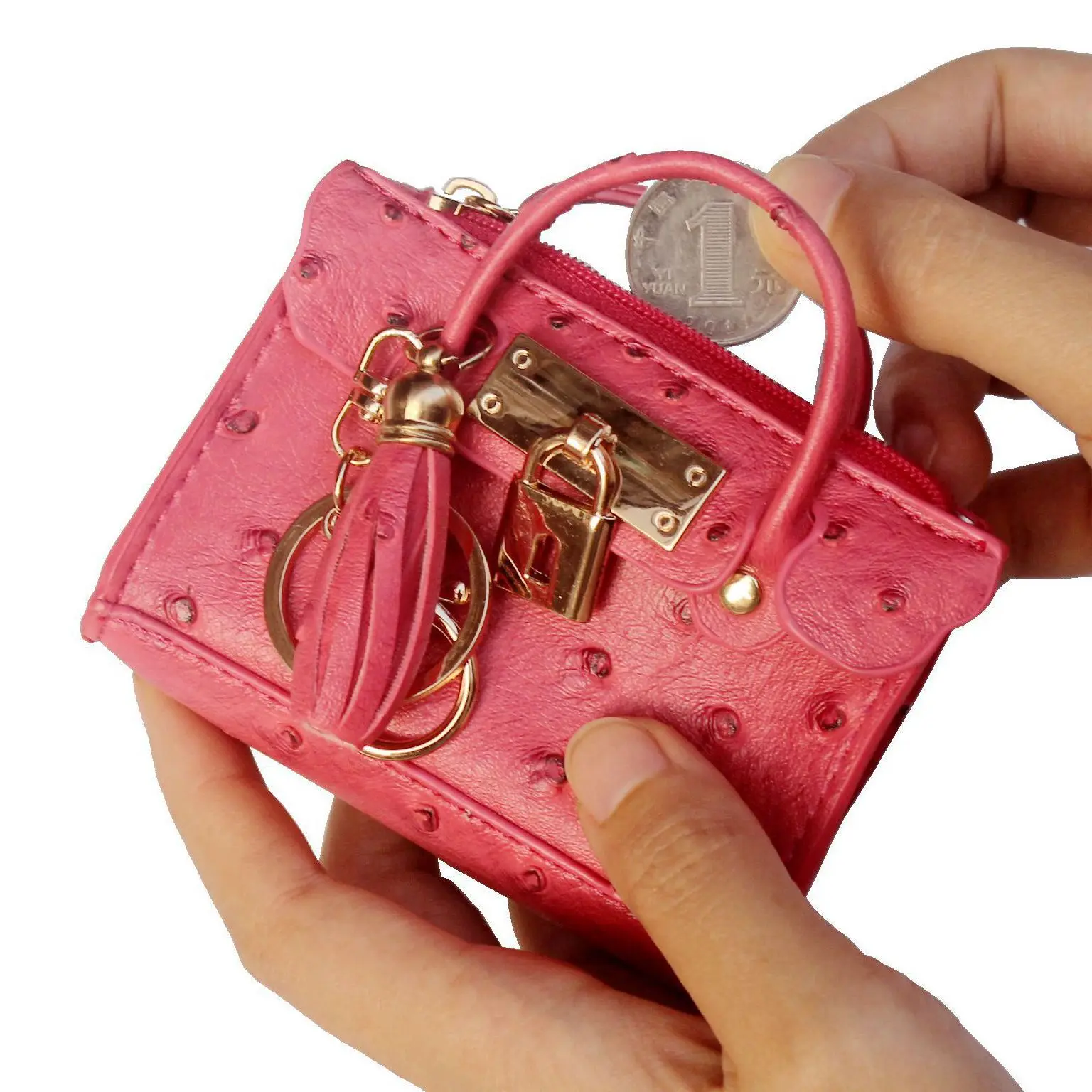 Coin Purse Fashion Tassel Portable Ostrich Pattern Key Bag Mini Handbag
