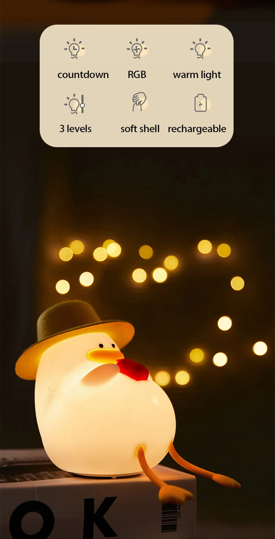 Cute Kids Happy Duck Night Light USB Rechargeable Lamp Silicone Pating Lamp Color Changing for Baby Bedside Room Home Decor Gift