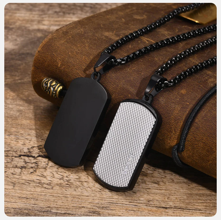 Vnox Stilvolle schwarze Erkennungsmarken-Halsketten für Männer und Frauen mit Zirkonia-Stein, quadratisches Halsband aus Edelstahl als Geschenk – Detail 5