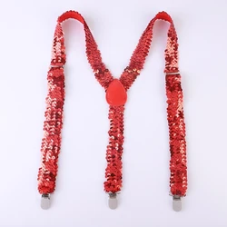 Shinning Sequin Suspenders for Men and Woman Elastic Wide Adjustable Heavy Duty Strong Pant Clip Suspender Costume