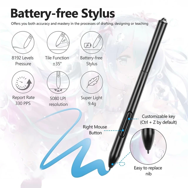 Spaseeba Digital Pen Battery-free Stylus for T605 Drawing Tablet, Graphic Tablet Pen(Only Pen) 3