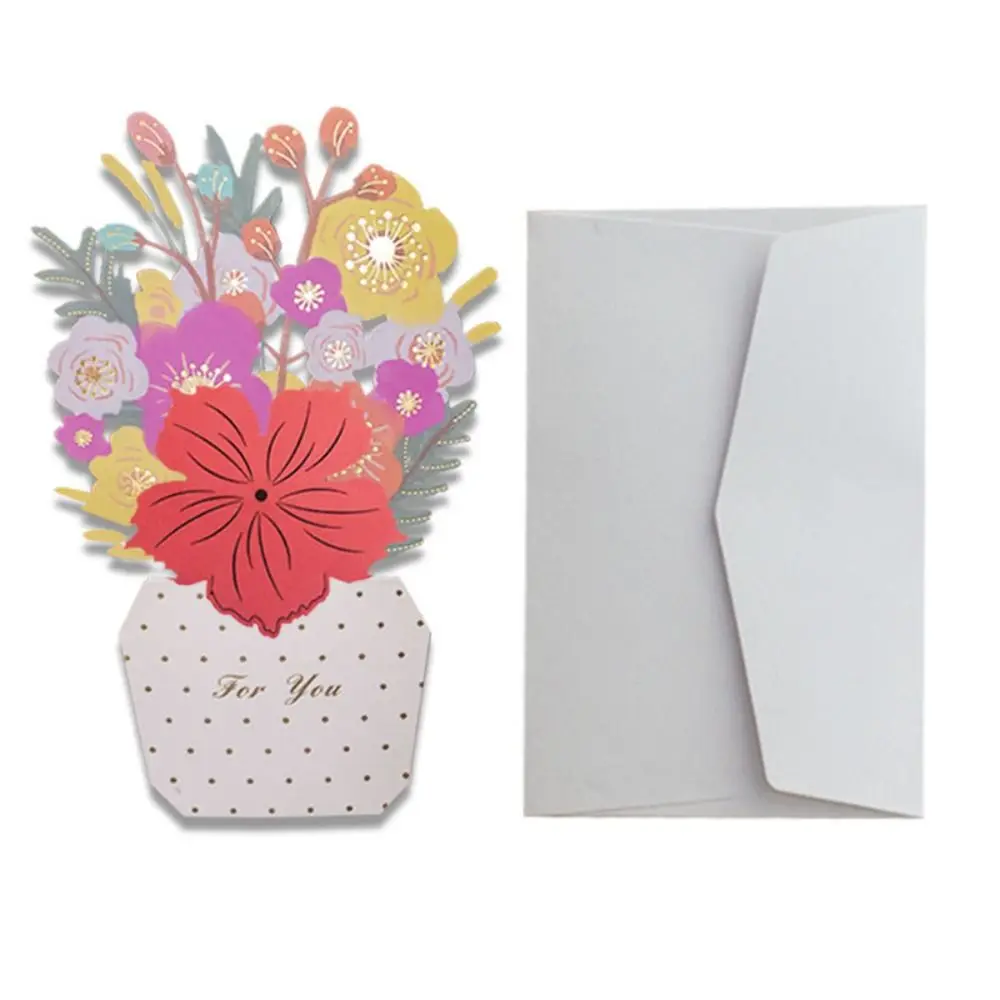 Greeting Cards 3D Blessing Bouquet Card Pop Up Thank You Gifts Mother's Day Anniversary Decorations