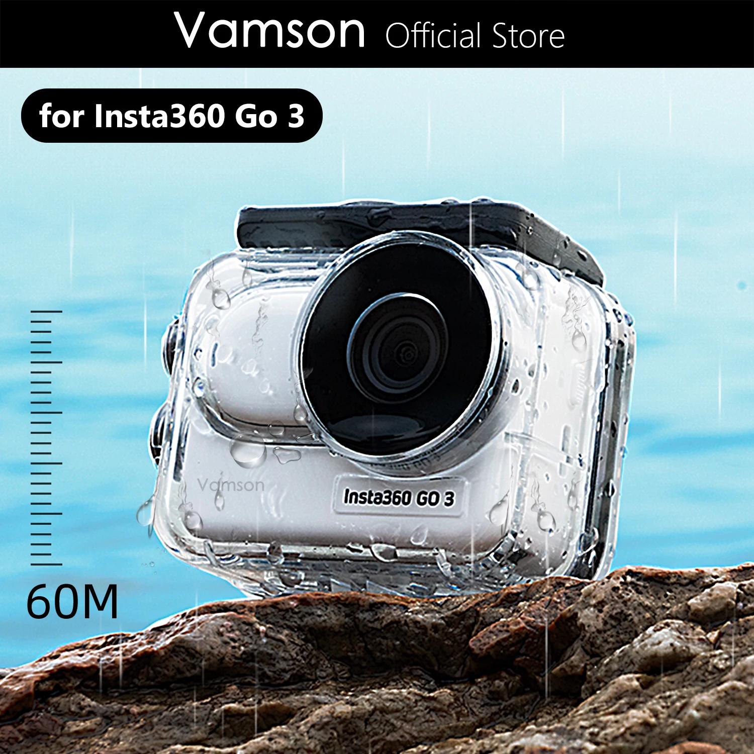 Vamson Insta360 GO3 용 방수 케이스, 60m 하우징 다이빙 보호, Insta360 GO 3 카메라 수중 커버 액세서리