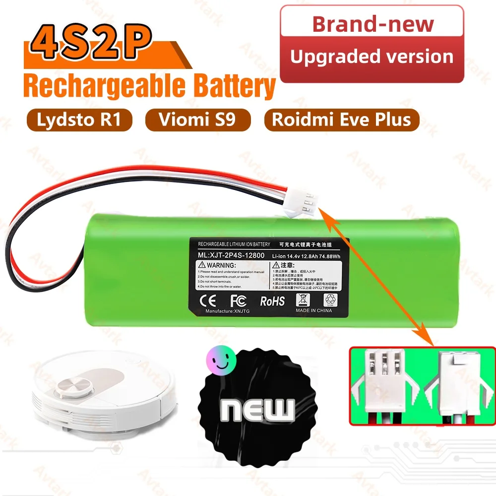 

Enhanced Capacity Battery Pack for Pro M9 M8 Pro M7 Robot Vacuum Cleaner - 14.4v 12800mAh, 18650 4S2P Lithium Ion Battery R1