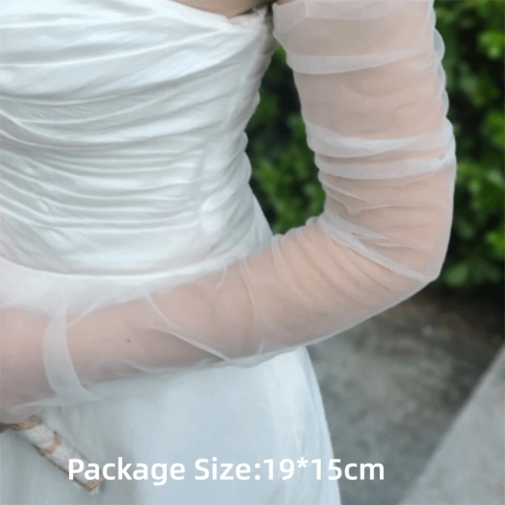 1 Paar Spitzen-Hochzeitskleid-Ärmel aus weichem Tüll, durchsichtiges Material, Brauthandschuhe, lange Ärmel, elegante Armstulpen für formelle Anlässe – Detail 1