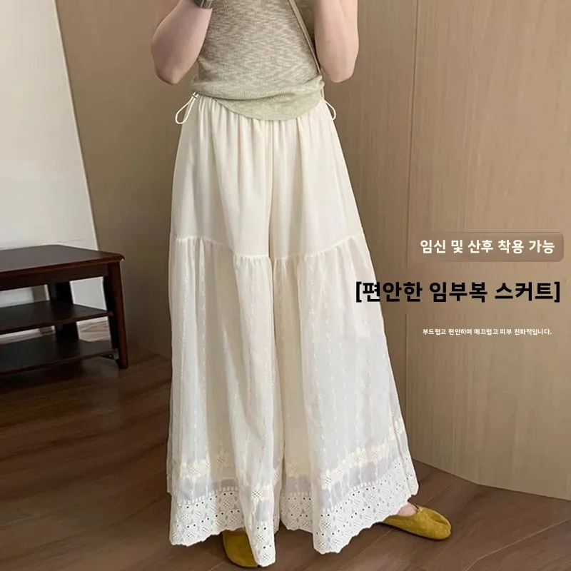 임산부를위한 하이 웨이스트 루즈 코트 바지 스커트 우아한 레이디 스타일 여름 얇은 혼합 원단 9 포인트 캐주얼 바지