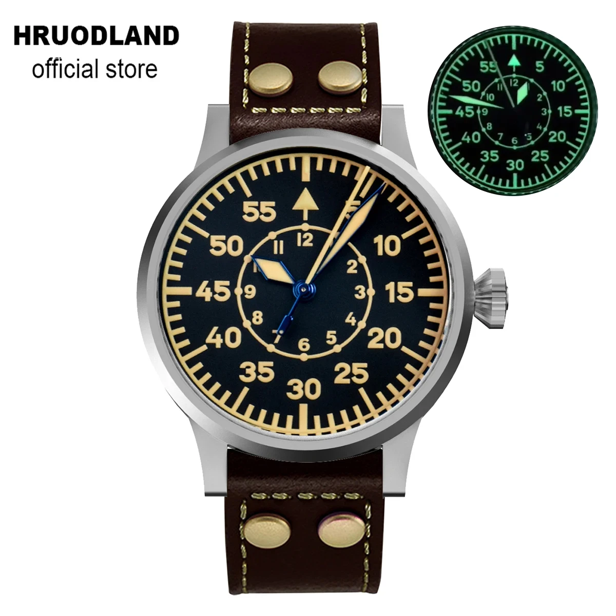 

Hrodaland 42mm Pilot Men's Automatic Mechanical Watch Sapphire Glass Stainless Steel Leather Waterproof 10Bar Retro Watch reloj