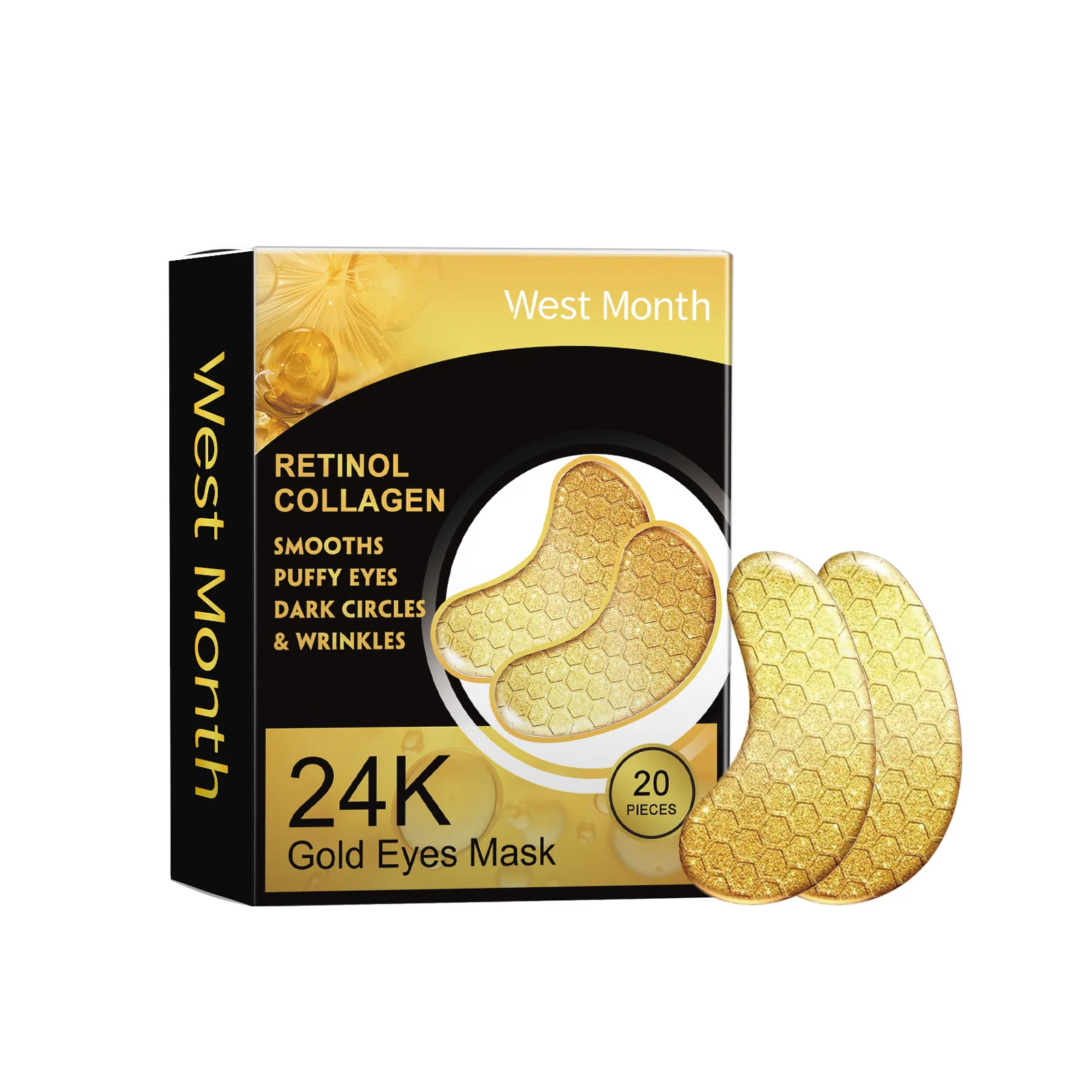 24k Gold Eye Patches Fade Fine Line Eye Bags Anti-Puffiness Dark Circle Remover Moisturize Nourish Retinol Collagen Lifting Mask 2