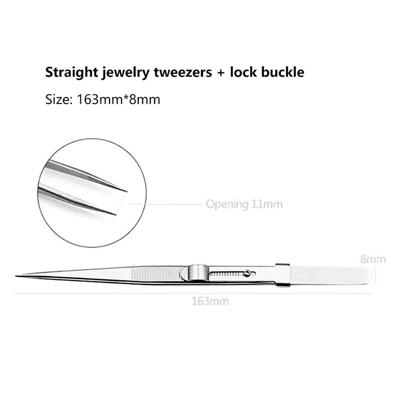 16CM Professional High Precision Stainless Steel Jewelry Tweezers Sandblasting DIY Diamond Gem Jewelry Jeweler's Slotted Buckle