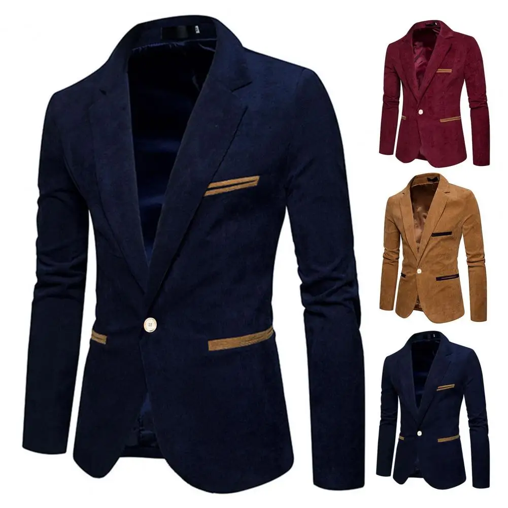 

New Fashion Casual Men Blazer Corduroy Patchwork Mens Business Single Button Slim Masculino Male Suits Jacket Coat Blazers