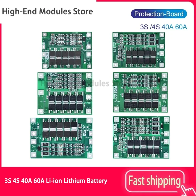 

3S 4S 40A 60A Защитная плата зарядного устройства литий-ионной батареи 18650 BMS для двигателя перфоратора 11,1 V 12,6 V/14,8 V 16,8 V баланс