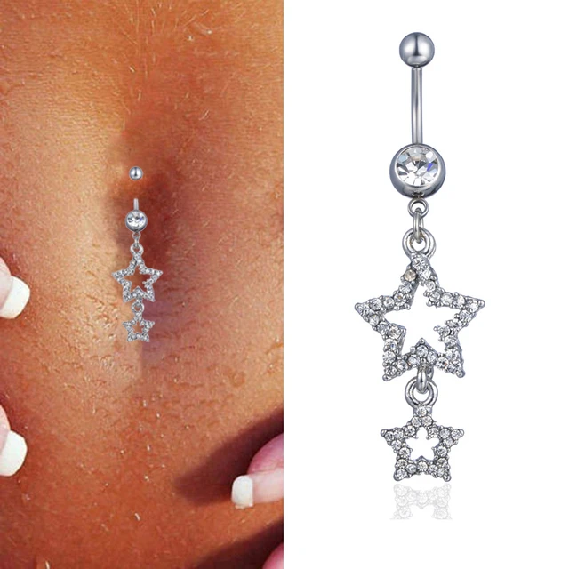 New Belly Button Rings Dangle Crystal Rhinestone Navel Bar Barbell