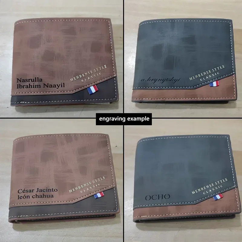남성용 맞춤형 이름 선물 짧은 지갑, 클래식 동전 주머니, 작은 지갑, 카드홀더 무광 가죽, 무료 각인