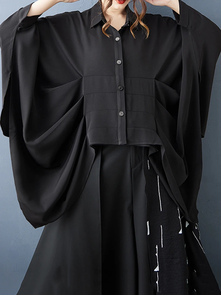 Women Ruffles Irregular Oversized Blouse New Stand Collar Long Sleeve Loose Casual Shirt Top Fashion Clothing Spring Autumn 2025