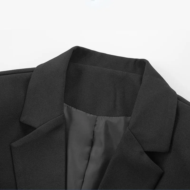 2023 New Black Suit Jacket Female Short Spring Blazers Large Size Slim Mid Length Overcoat Student One Button Outwear Suit