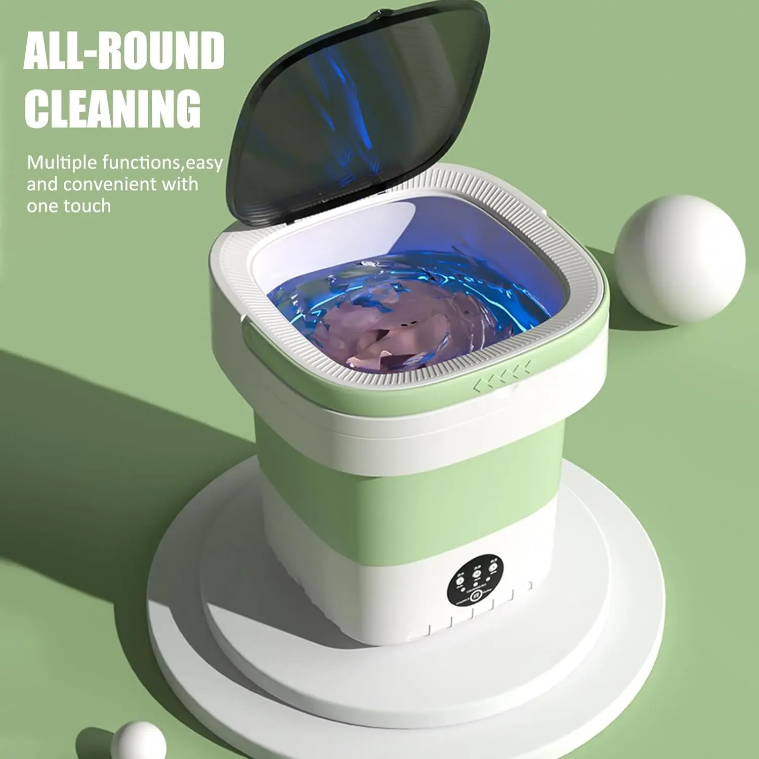 Portable washing machine,13L Upgraded With Spin Basket, for Baby Clothes, Underwear or Small Items, RV Travel laundry(Green)