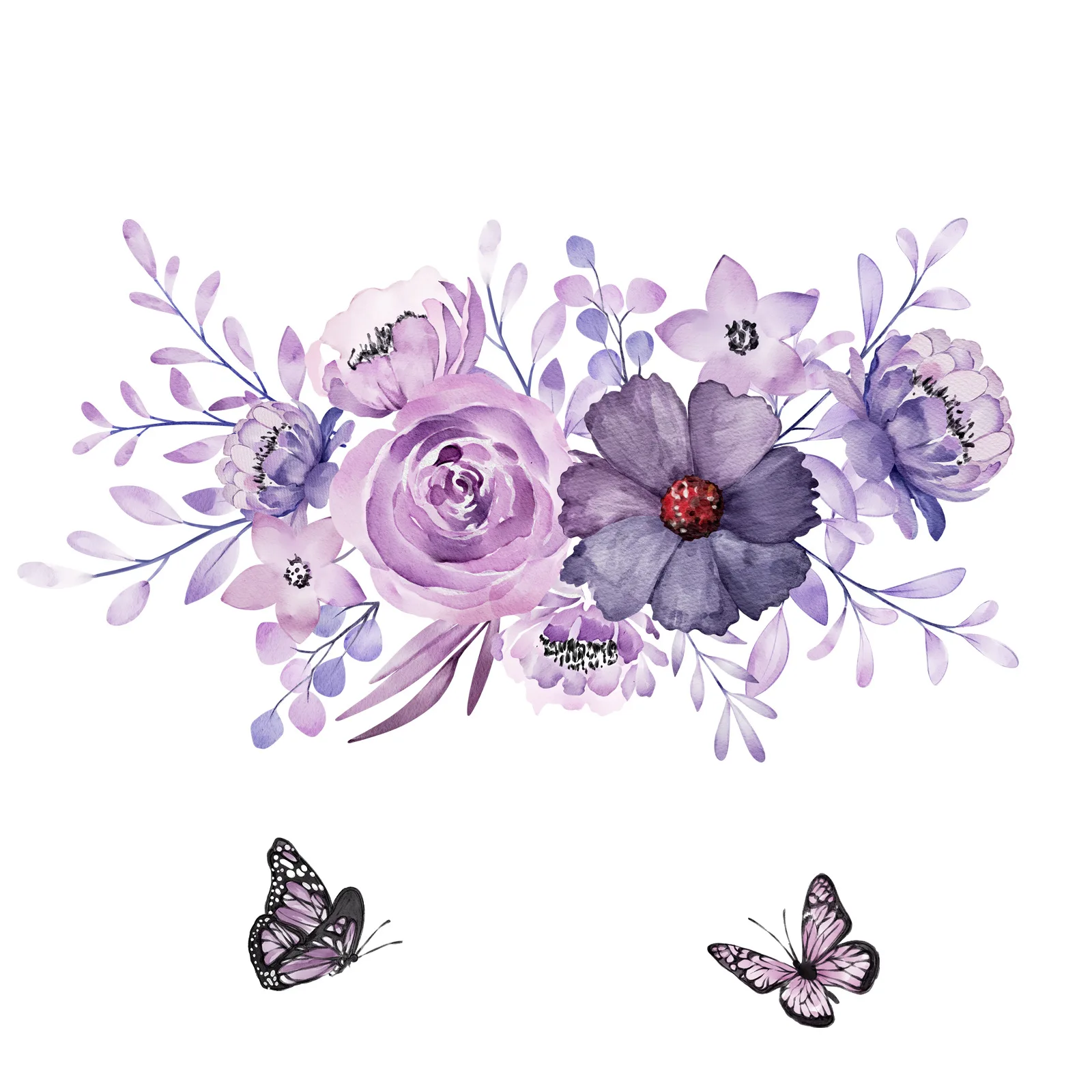 Waterproof Toilet Decals - Removable Vinyl Stickers With Purple Roses & Butterflies, 3.5x3.5 Inch Bathroom Decor