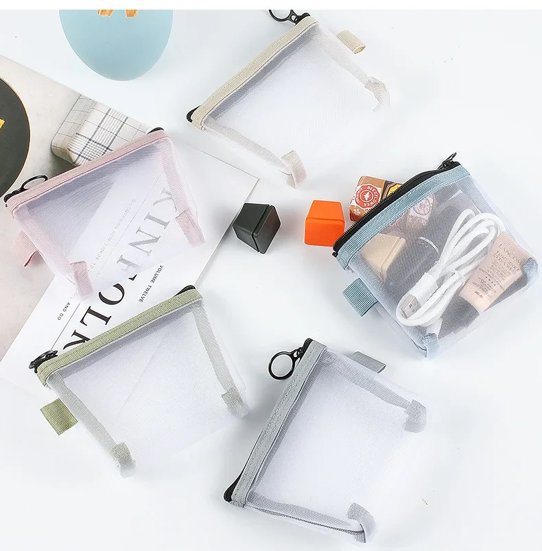 Coin Purse Coin Wallet Change Bag Card Wallet Earbuds Storage Bag Key Case Cosmetic Bag Clear Mesh Portable Mini Coin Bags Purse ID Credit Card Holder Key Earphone Data Line Storage Bag Small Makeup Case Cosmetic Bag