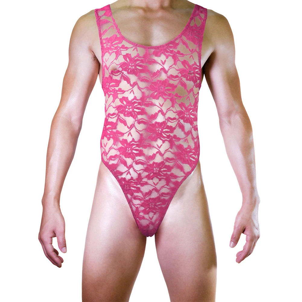 

Sissy Mens High Open Fork Thong Leotard Sexy Breathable Full Lace Bodysuit Convex Pouch Underwear Buttocks Hollow Thong Bodysuit