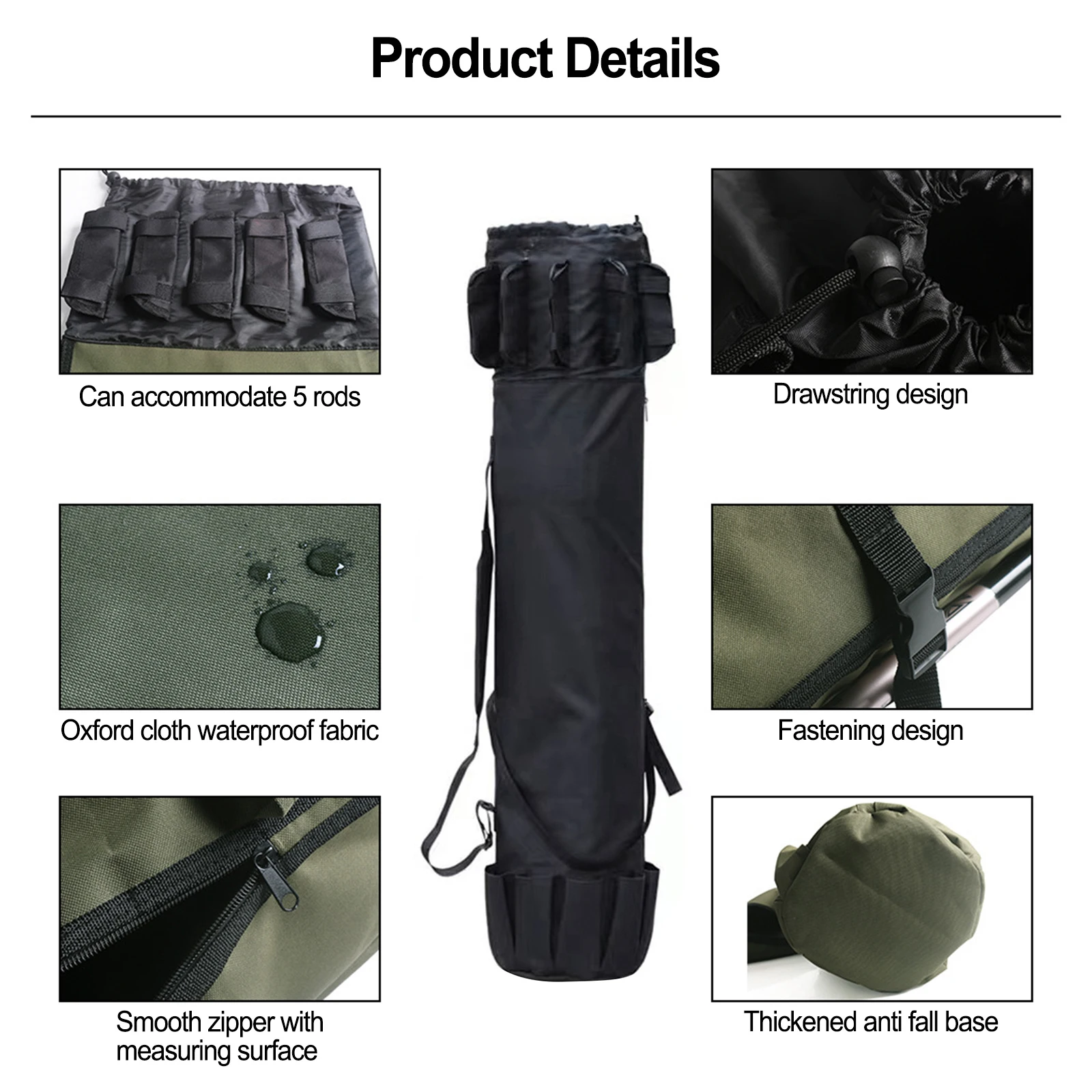 

Brand New Sea Pole Bag Fishing Bag Oxford Cloth + Tarpaulin 1pc Army Green/Black For Fishing Gear Large Capacity