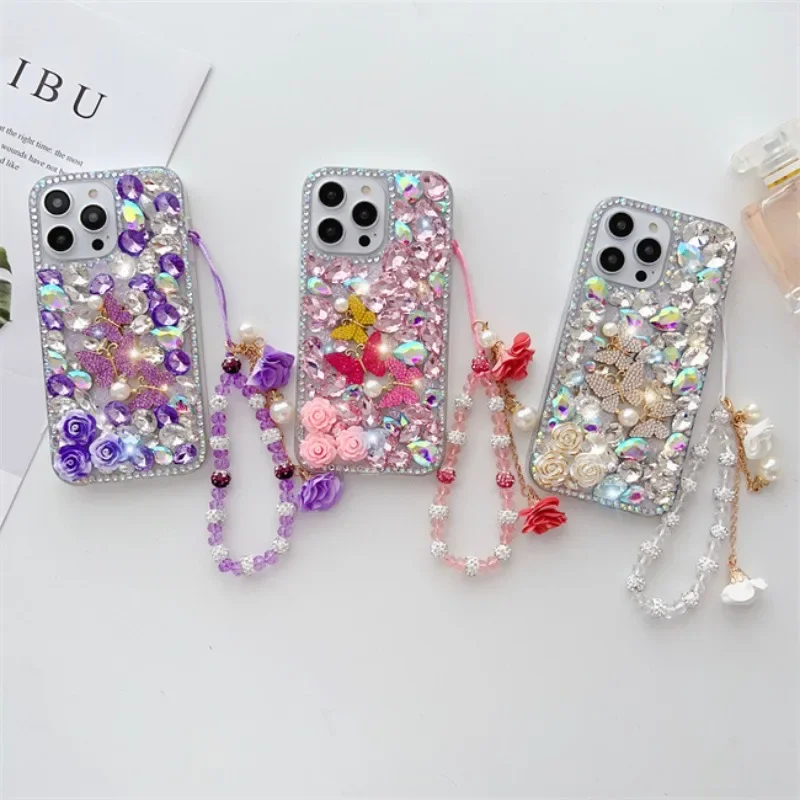 

Luxury Bling Diamond Butterfly Flowers Rhinestone Case Capa For iphone 15Pro 14Plus 13 12 11Pro MAX XSMAX XR 7 8PLUS Cover