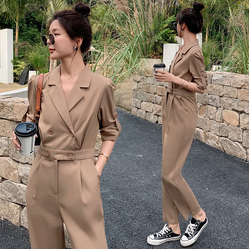 Workwear Jumpsuit 2023 Jumpsuits Early Spring Jump Suits for Women Long-sleeved Trousers Solid Rompers Suit Collar Simple Trend