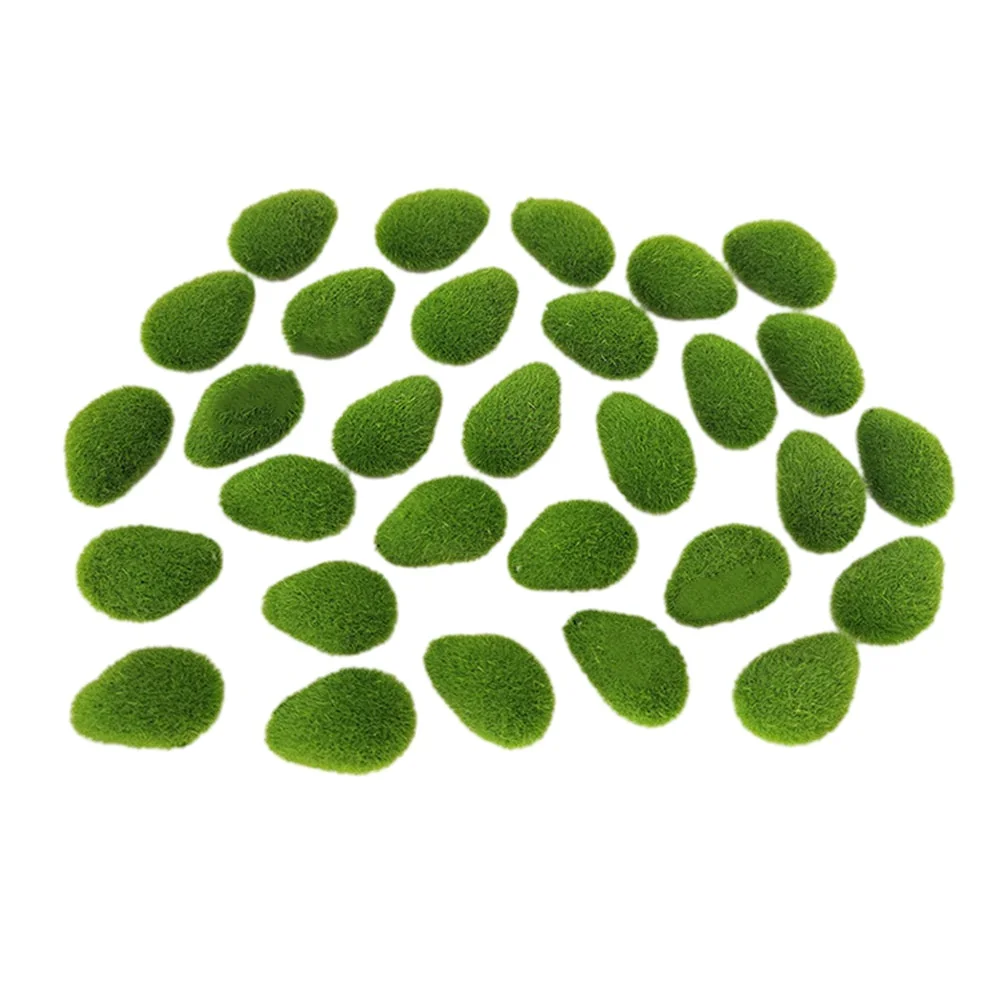 8-30Pcs Artificial Rocks With Moss Green Fake Moss Pebbles Stone For Patio Aisle Gardens Floral Arrangements Decorations