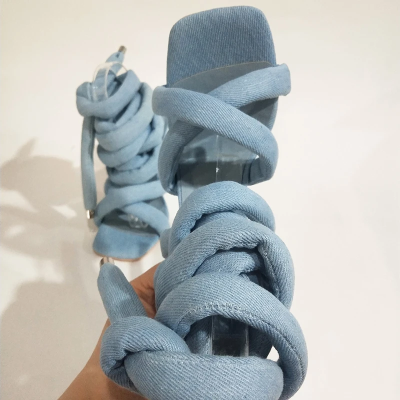 Kcenid  látka lano krajka nahoře strappy dámská sandály léto 2023  sexy vysoký pata sandalias otevřený prst  stilettos boty pro ženy