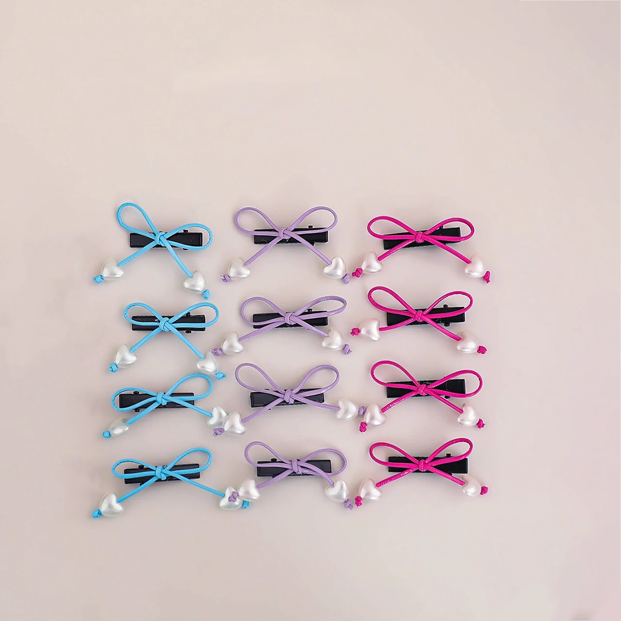 4Pcs 달콤한 활 모양  머리핀 하트 모양 진주 앞머리 클립 소녀 바레트 어린이 헤어핀 헤어 액세서리 어린이 헤어 장식
