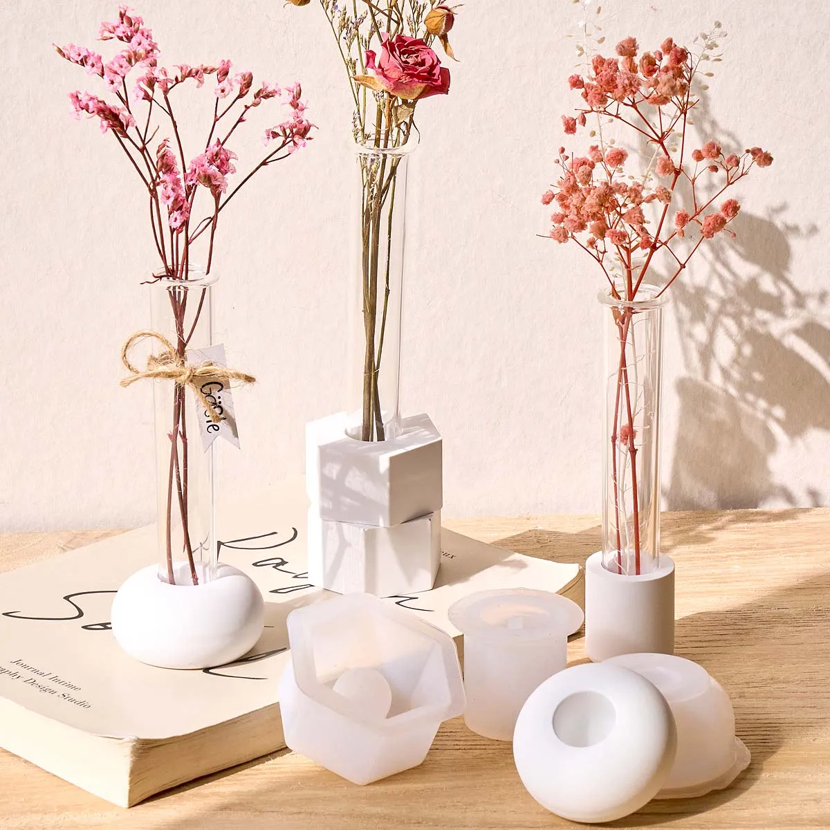 창의적인 미니 화분 실리콘 몰드 DIY 북유럽 스타일 수경재배 시험관 화병 주조 몰드 석고 레진 공예 제작 홈 데코