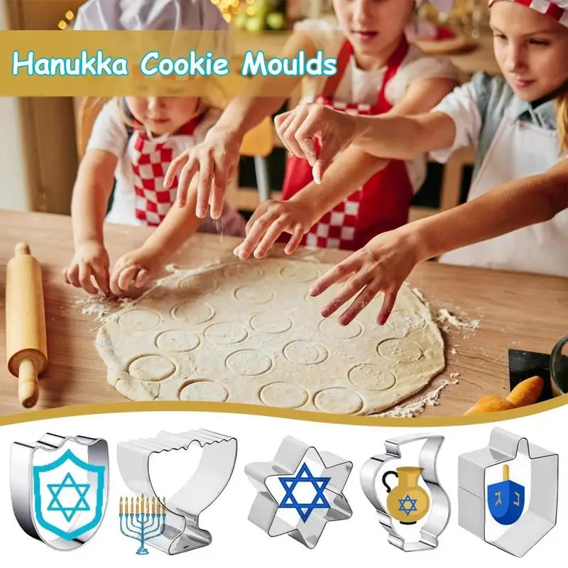 Cookie Cutter Baking Mold Cookie Mould 5pcs Hanukkah Cookie Mould Cookie Tools Jewish Day Set Stainless Steel Gyro Book Roll Die Cutting Molds