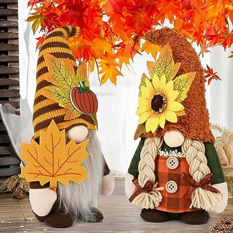 

2Pcs Fall Gnomes Decorations For Home Fall Gnomes Plush Home Decor Autumn Gnomes With Pumpkin Sunflower And Maple Leaves Durable