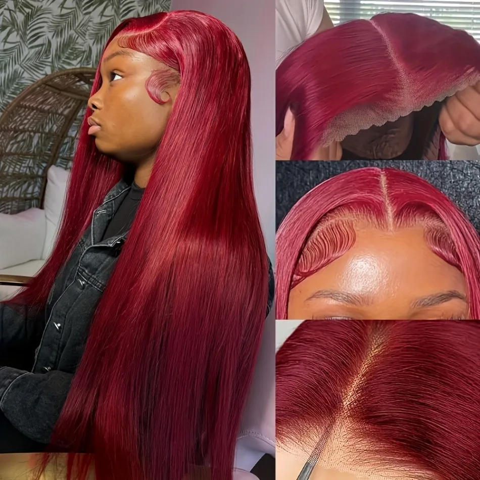 99J Straight Human Hair Wigs Burgundy 13x6 hd Lace Frontal Wig Human Hair Wigs 13x4 hd Lace Red Remy Human Hair Wigs for Women 4