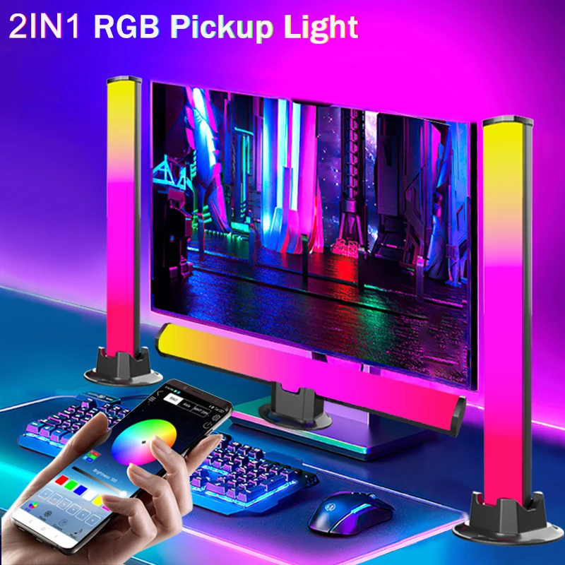 

Светодиодный звукосниматель с управлением звуком, симфоническая лампа RGB с управлением через приложение, музыкальный ритм, цветной окружающий светодиодный светильник для бара, светильник для дома