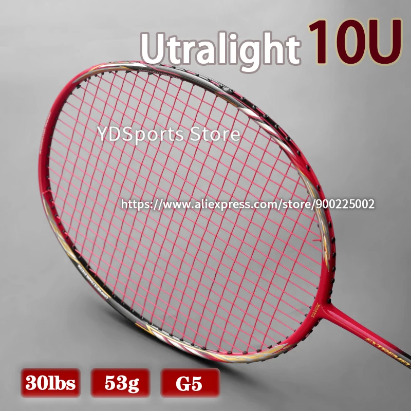 Professional Lightest 10U 53G Full Carbon Fiber Badminton Rackets Strung G5 22-30LBS Badminton Racquet Strings Bags Speed Sports