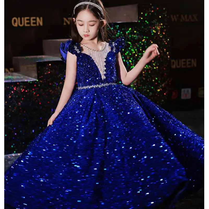 

Children Sequin Flower Girl Pageant Mermaid Dresses Long Puffy Prom Formal Birthday Party Dress Luxury Evening Shining Ball Gown