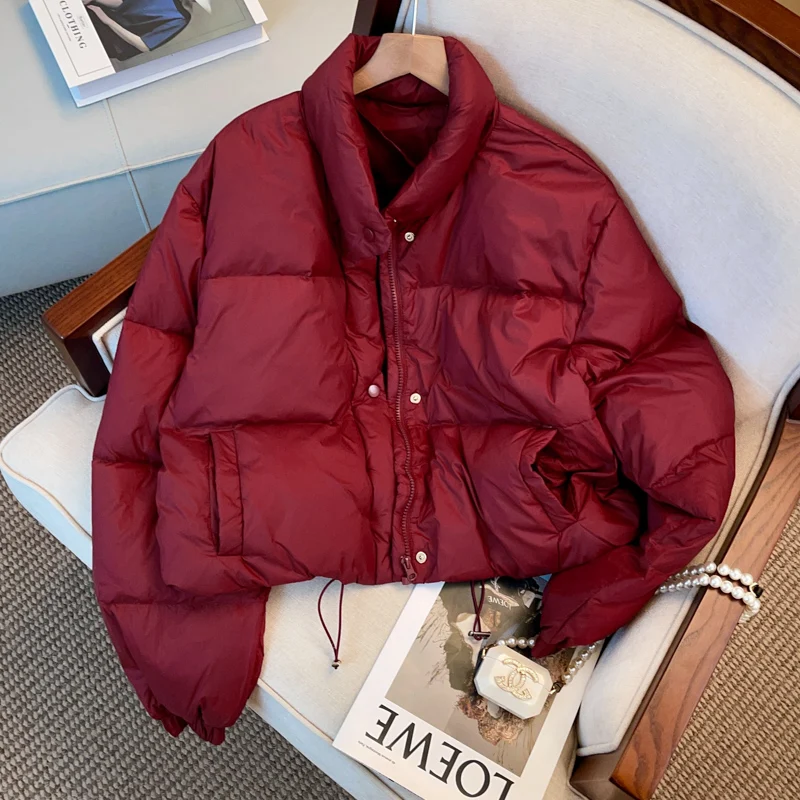 

2023 New Down Coat Women's Winter Short Small Warm Bread Coat Cherry Red Lightweight White Duck Down Coat