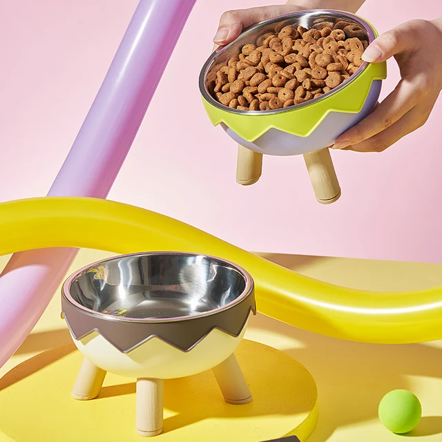 A colorful dopamine pet bowl Fashion feeding large capacity stainless steel dog bowl drinking water neck cat bowl egg shell high 6