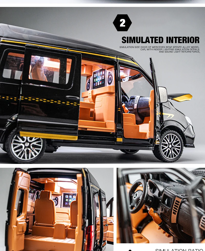 124 Alloy Bus BenzS Sprinter MPV Van Toy Car Diecast Model Sound Light