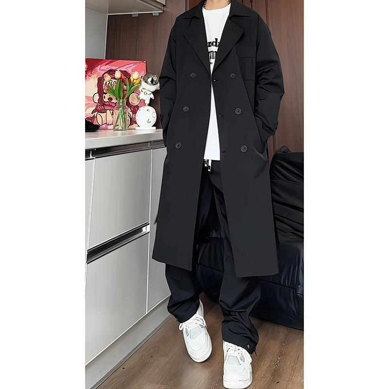 New Autumn Men Trench Coat Male Streetwear Windbreaker Trenchcoat Men's Solid Business Casual Loose Long Overcoat M-5XL