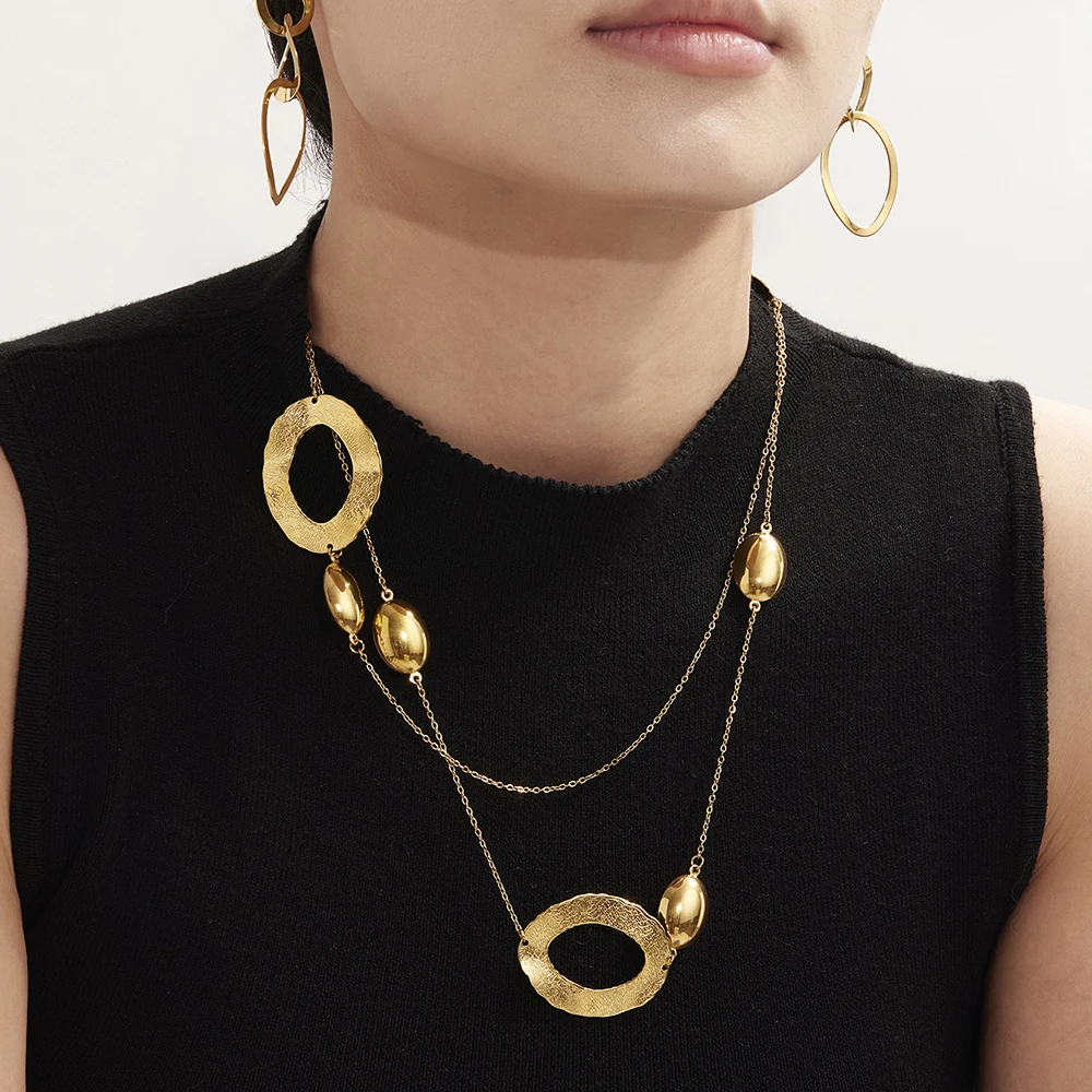 Lange Halskette aus vergoldetem 316-Edelstahl für Damen, 103 cm, goldene Kette, ovaler Anhänger, Schichtungsketten, Luxusschmuck – Detail 4